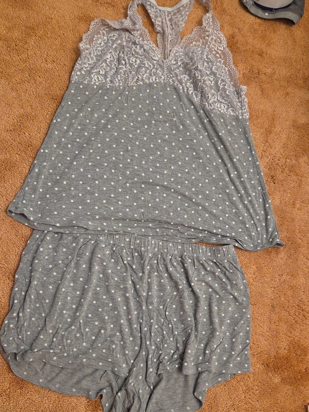 Adore Me Grey Polka Dot Lace-Trim Sleep Set